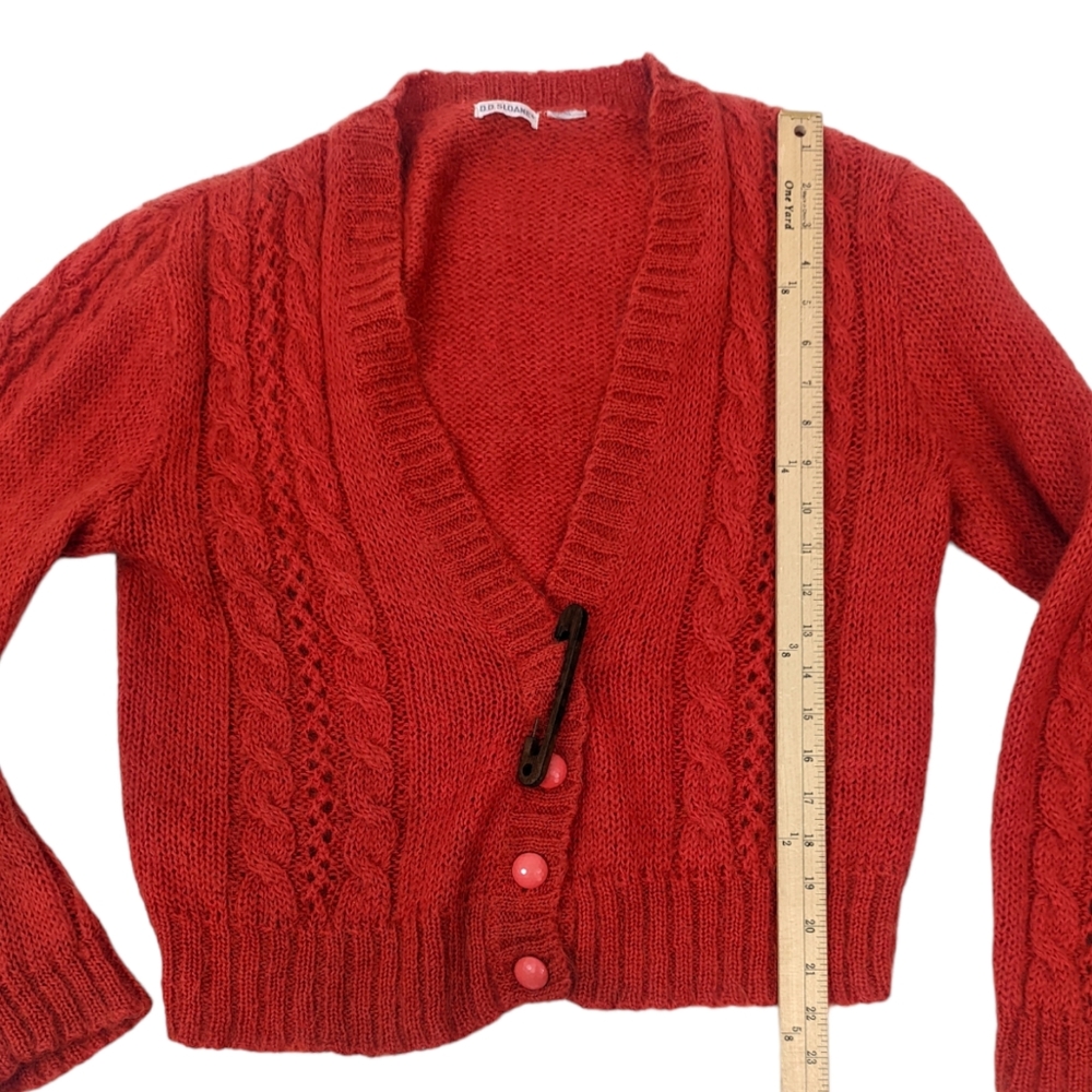 Vintage Wool Button Cardigan Sweater Womens Medium Orange DD Sloane V Neck - Picture 12 of 13